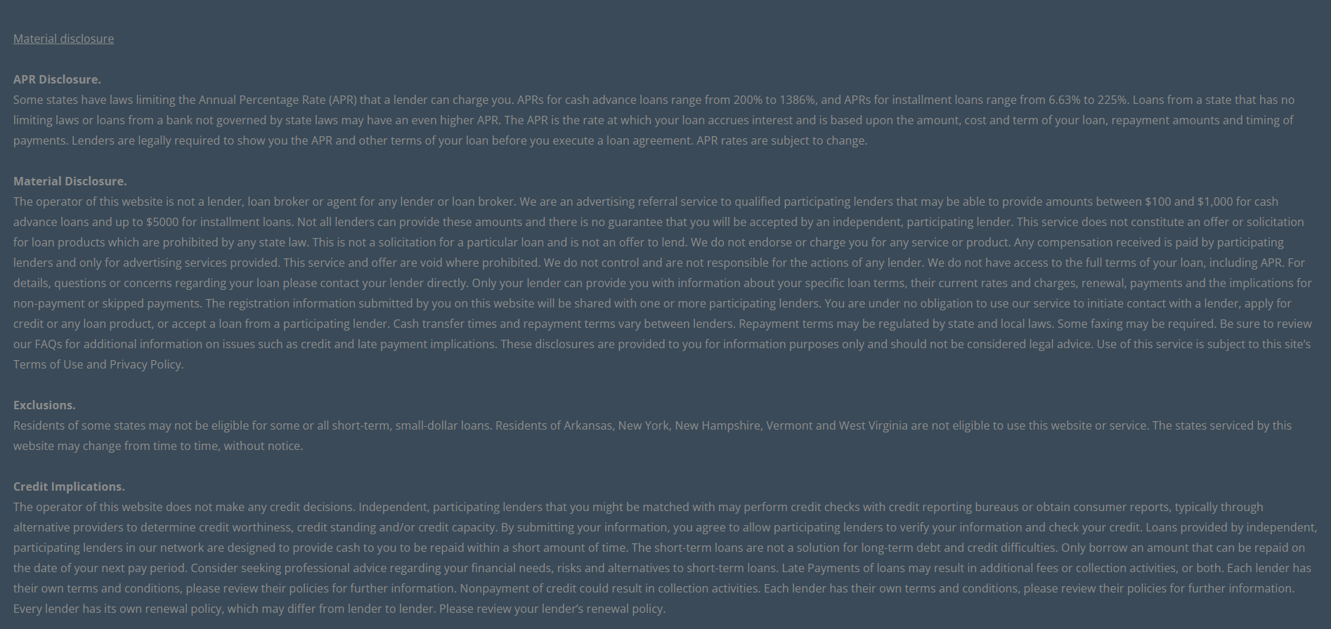 Material disclosure for payday loans in Beaumont Texas